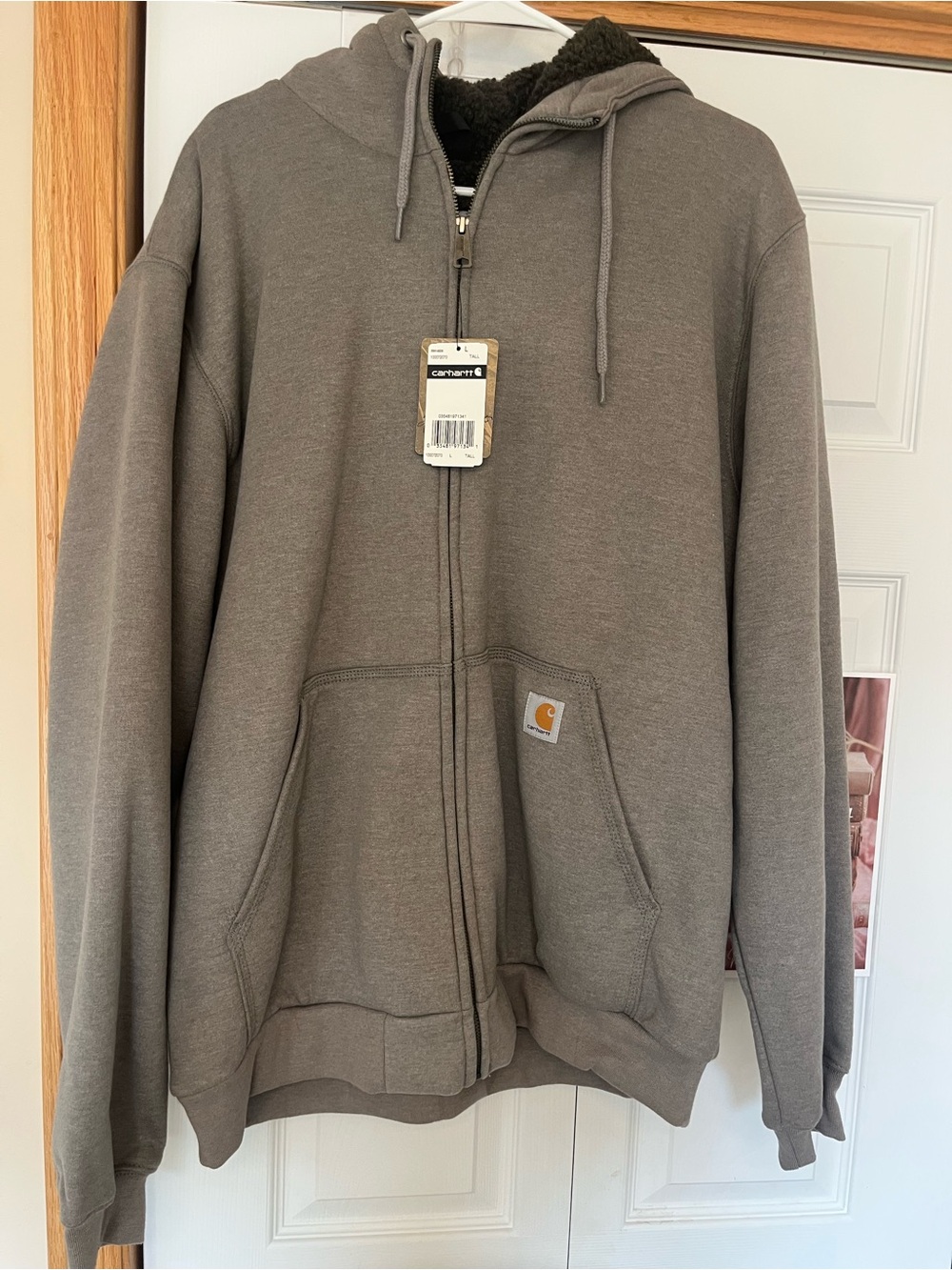 Carhartt Men’s Gray Zip-Up Sherpa-Lined Hoodie